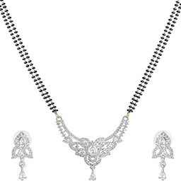 Fashion Jewelry Mangalsutra Set for Women: Gold & Rhodium Plated Timeless Elegance Mangalsutra Necklace Set with White Crystals- Tradition & Modernity for Women-OSAKMS008-IRWE NKER-40
