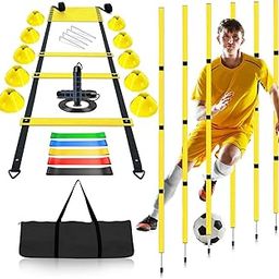 3Clock 6 Pcs 51In Agility Training Poles for Soccer,Basketball,Football,Dog, Training-Adjustable Speed and Training Equipment Sports Training Sticks With Agility Ladder and Jump rope Storage Bag-image-53