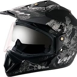 Vega Off Road Sketch ISI Certified Matt Finish Full Face Dual Visor with Peak Helmet for Men and Women Outer Clear Visor and Inner Smoke Sun Visor(Dull Black Silver, Size:L)-31