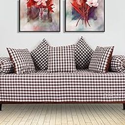 AIRWILL Opulent Diwan Set – Stylish & Comfortable Cotton Set with Coordinated Cushion & Bolster Covers - Pack of 8, Brown,White-1
