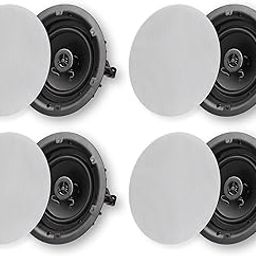 micca 6.5" 2-Way in Ceiling or Wall Round Speakers, 4 Pack, 6.5 Inch Woofer, 8" Cutout Diameter, Low Profile Rimless Design, for Indoor Rooms or Covered Outdoor Porches, White, Paintable-17