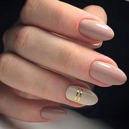 FWS Artificial fake Press On Nails Art Set (Set Of 20) Reusable Nails Extension,BridalNails,Stick-On Nails,Manicure Art Set, AcrylicNails,False Nails,DesignerNails | Nail Glue, Nail file, cuticle pusher, cleaning wipe | Glossy Nude Golden Line Shape Oval-image-74