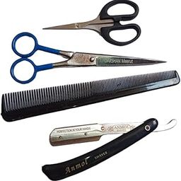 Set of Hair Cutting Scissor, Comb and Straight Edge Razor Barber Shaving Razor Without Blades for Salon and Home Use for Men & Women-picture-24