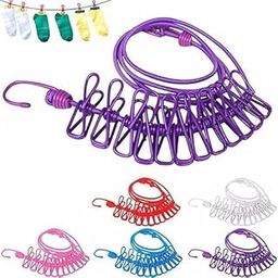 Getsocio Pack of 2 Cloth Drying Rope with Hooks - Elastic Hanging Rope for Travel, Home, and Outdoor Drying - Includes 12 Clips-Kapde Sukhane ki Rassi Wire - Multicolour (2)-image-14