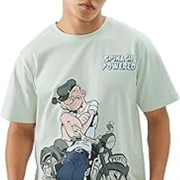 the souled store Official Popeye: Spinach Powered Men and Boys Short Sleeve Round Neck Blue Graphic Printed Regular Fit Cotton T-Shirts-picture-26
