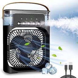 BORTONY Portable Air Conditioner Fan, Portable AC Quiet Personal Air Cooler with 7 Colors LED Light USB Powered Mini Desktop Cooling Misting Fan 3 Wind Speeds 3 Spray Modes Cooler Fan (Black)-picture-18