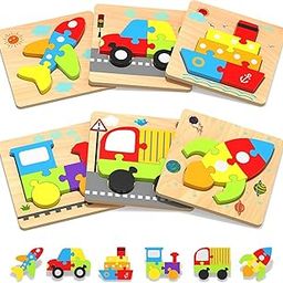 Novo Baby Montessori Wooden Vehicle Puzzles – Educational Gifts for Toddlers, Boys & Girls, Ages 1–4 | Set of 6 Early Learning Toys, Shape & Color Recognition Blocks, Perfect for Baby (Vehicle)-29