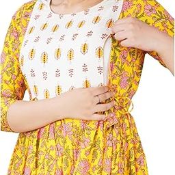 Women's Pure Cotton Maternity Gown/Maternity Wear/Feeding Gown A-line Maternity Feeding Dress/Maternity Dress for Women/Maternity Feeding Kurtis for Women Yellow-image-109