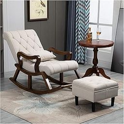 PHIRKCRAFT Solid Sheesham Wood Rocking Chair for Living Room,Arm Chair with Ottoman/Footrest for Indoor,Wooden Relaxing Chair with Foot Stool, Rosewood Legs, Off White, Pre-Assembled-image-43