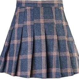 Winwinus Womens High Waisted Plaid A-line Wid Mini Skirt Blue XS-image-27