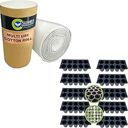 Absorbent Cotton Wool Roll 500gm used for makeup remover face cleansing multipurpose use and SUSHILA AGROFERT Plastic 10 Cavity Big Size Seed Germination Tray... Black-7