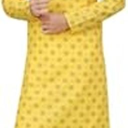 Men's Yellow Printed Cotton Kurta – Traditional Straight Fit Ethnic Wear with All-Over Design for Festive & Wedding Occasions-image-70
