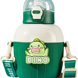 Mayatra's Kids Water Bottle, BPA-Free Sipper with Cartoon Design, 500ml, Leakproof with Carrying Strap, Duck, Bear, Rabbit, Dino Theme (Green)-6