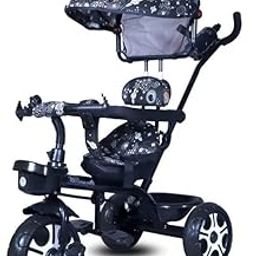 Maanit Kids Tricycle with Canopy & Dual Storage Basket - Toddler Bike with Parental Handle Control, Safety Guardrail & Comfort Seat - Trike for Ages 1.5-5 Years (M692) (Dark Blue)-image-67