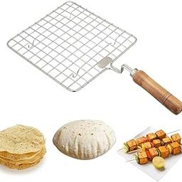 Mshine Stainless Steel Square Roaster Jali with Wooden Handle | Multipurpose Grill Jali for Barbecue, Roti, Papad, Chapati, Bharta, Toast Grill Tandoor | Net Vegetable Roaster (Standard Size)-image-57