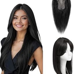 VIVIAN 3 Clip Matt hair Middle Partition Straight Synthetic Hair Topper, Hairpiece/Hair Extensions for Women (Black Color)-image-45