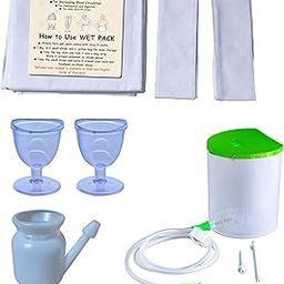 Wet pack satvik cotton patti set for detox and Anema kit Satvik Douche can 1500ml and Jal Neti Pot Lota 500ml and 2 Eye wash cup with user manual-2