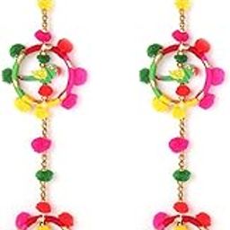 Eyesphilic Metal Parrot Design Wind Chime Side Hanging Toran for Main Door/ Mandir/ Entrance Gate (Multicolor, 24 Inch, Pack of 2)-15