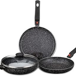 Amazon Brand - Solimo Aluminium 4 Piece Non-Stick Cookware Set with Detachable Handle | Granite Finish | Induction Base | Pfoa Free | HTR Exterior Coating | Black-11