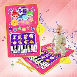 CAREIT 3-in-1 (Cat & Unicorn) Piano Mat for Toddlers, Piano & Drum Mat with 2 Sticks, Featuring Animal, Piano, and Drum Sounds, Educational Toy for 12 Months+,Ideal for 1-3 Year Toddler - Pink Design-image-44
