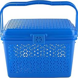 Kuber Industries Plastic Multipurpose Trendy Shopping Big Basket with Lid (Blue)-Kubmart11097-28