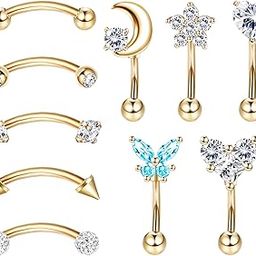 10Pcs 16G Rook Daith Earrings for Women Stainless Steel Belly Lip Ring Cartilage Tragus CZ Body Piercing Curved Barbell Eyebrow Rings 6-8mm-image-34