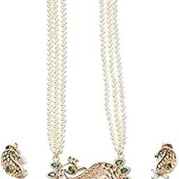 Moteeya mayur green tanmaniya set gold platted for women in multi strand artificial pearl strings-11