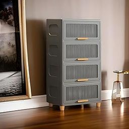 Maison & Cuisine Plastic Storage Cabinet with 4 Drawers for Home Office Bedroom Durable Organizer Cupboard with Legs and Handles Modern Design Grey (SR 603-1 4L)-image-28
