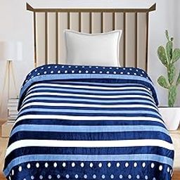 RD TREND® Warm Reversible Quilt Cover Single Bed with Zipper, Duvet Cover Single Bed Soft Flannel (60x90) Inches. (Blue-Stripes)-image-11
