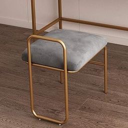 INDIAN DECOR. 46669 Chair Vanity Stool Square Upholstered Chair Seat Footstool Bench Dressing Table Makeup Velvet Metal,Gray-4
