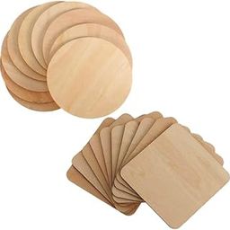 ORMANGO Combo Pack of 24 MDF Coasters for DIY Art Craft Projects,Unfinished Wood Pieces for Engraving,Painting,and Staining,Square and Round Coaster Set with Raw Natural Look, Durable and Lightweight-image-65