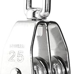 Vinayakart Double M 25 Pulley , Swivel 304 Stainless Steel Heavy Duty Rigging Lifting Wheel Fixed Wire Rope, 25 mm Double Pulley Block for Loading Capacity 150 kg 1Pcs-picture-18