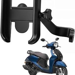 WHIPONE Metal CNC Mobile Holder for Scooter, Scooty & Motorcycle Compatible for Yamaha Fascino 125, Mirror Mount, 360° Rotation, Strong Anti-Slip Grip, Wide Adjustable Fit for All Smartphones (Black)-2