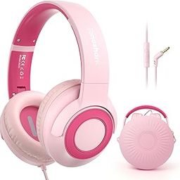 Kids Wired Headphones with Microphone, Volume Limited to 85/94dB Pink Earphone for Girls, Foldable 3.5mm Jack Headset for School & Travel, Includes Portable Case-picture-25