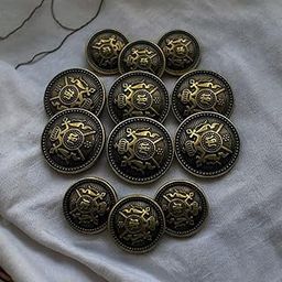 REENA Shield Bronze Metal (6+6) Round Button for Coat Blazer Suit, Sherwani and Indian Dresses Sports Coat Uniform Jacket - Beautiful Ethnic Classy Design-image-2