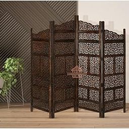 WoodCraftia Wooden Room Divider Partition - Foldable Wood Screen Separator for Living Room, Bedroom, Office, Restaurant || Brown, 4 Panel (Kashmiri Design)-image-22