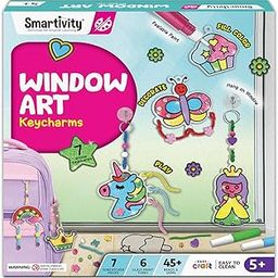 SmartCraft WINDOW ART Keycharms for Girls 5 to 10 years, Glass Painting | Create Princess, Unicorn, Rainbow, Butterfly & Many More | Birthday Gift for 5, 6, 7, 8, 9, 10| Sun Catcher Craft Activity Kit-13