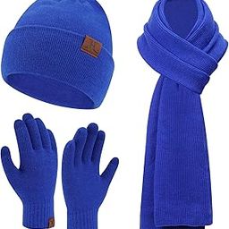 Mens Winter Warm Beanie Hats Long Scarf Neck Touchscreen Gloves Set Ribbed Knit Skull Caps Scarves Gloves for Women Man-picture-11