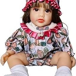 NestyFox 33 cm Realistic Baby Doll with Red Romper Set, Soft Vinyl Body, Brown Hair (Style 12)-5