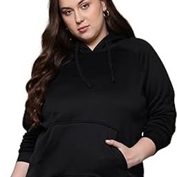 Cotton Fleece Regular Fit Solid Core Plus Size Hooded Sweatshirt for Women (Available Colors: Black, Lilac, Maroon, Mustard, Pista & Purple)-image-1