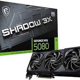 MSI GeForce RTX 5080 16G Shadow 3X OC Graphic Card - NVIDIA GeForce RTX 5080 GPU, 16GB GDDR7 256-bit Memory, 30 Gbps, PCI Express Gen 5 Interface, Upto 2640 MHz, TORX Fan 5.0-13