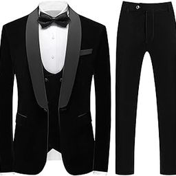 Mens 3 Piece Velvet Slim Fit Suit Tuxedo Suits Shawl Collar One Button Wedding Dinner Prom Jacket Vest Pants Suit Set-image-56