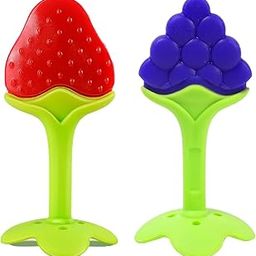 XIIAA Babies Teething Silicone Bpa Free Natural Organic Freezer Safe Teethers for Newborn Infant, Soft & Textured-Babies Shower Gift (RED Purple)-1