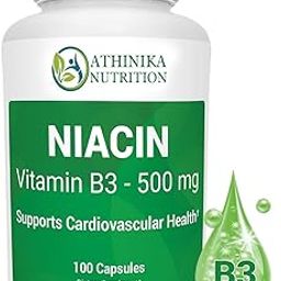 Niacin 500mg with Flushing for Heart Health & Energy Support 100Day Supply Vitamin B3 Acid 100 Capsules-0