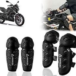Auto Pearl Motorcycle Knee Shin Guards Elbow Pads, 4 in 1 Monstor Style Knee Shin Safe Protection Armor for Moto Cycling Racing compatible with Pulsar 250BS6 (Black, 4Pcs)-image-1