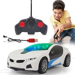 NHR Remote Control Car, Chargeable 3D Remote Control Lighting Famous Car, Remote Car for Kids, 4 Function Racing Car (3+ Years, White)-0