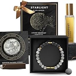 Luxury Starlight Bracelet Gift Set Combo For Men | Certified Natural Stone Crystals Bracelet With Metallic Inserts & Long Lasting Luxurious Stardust Perfume-image-43