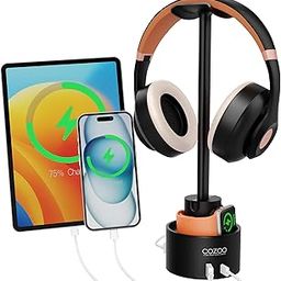 cozoo Headphone Stand with 3 USB Charger Desktop Gaming Headset Holder Hanger with 3 USB Charging Station,Watch Stand and Watch Wireless Charging,DJ,Earphone Display Accessories,Gamers Gifts for Him-19