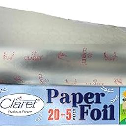 Claret 2 in 1 Aluminium Foil & Paper Roll for Food Wrapping | Wrap Roti & Fresh Kitchen Food Essential | Tiffin Box Packing | Silver Foil With Butter Paper | Keep Food Warm | Non Stick | 20+5 M Length-24