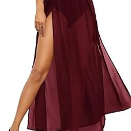 Midnight Sky Women's Burgundy Chiffon Maxi Skirt with Side Splits, for Beach Wedding, Cocktail Dresses-picture-9